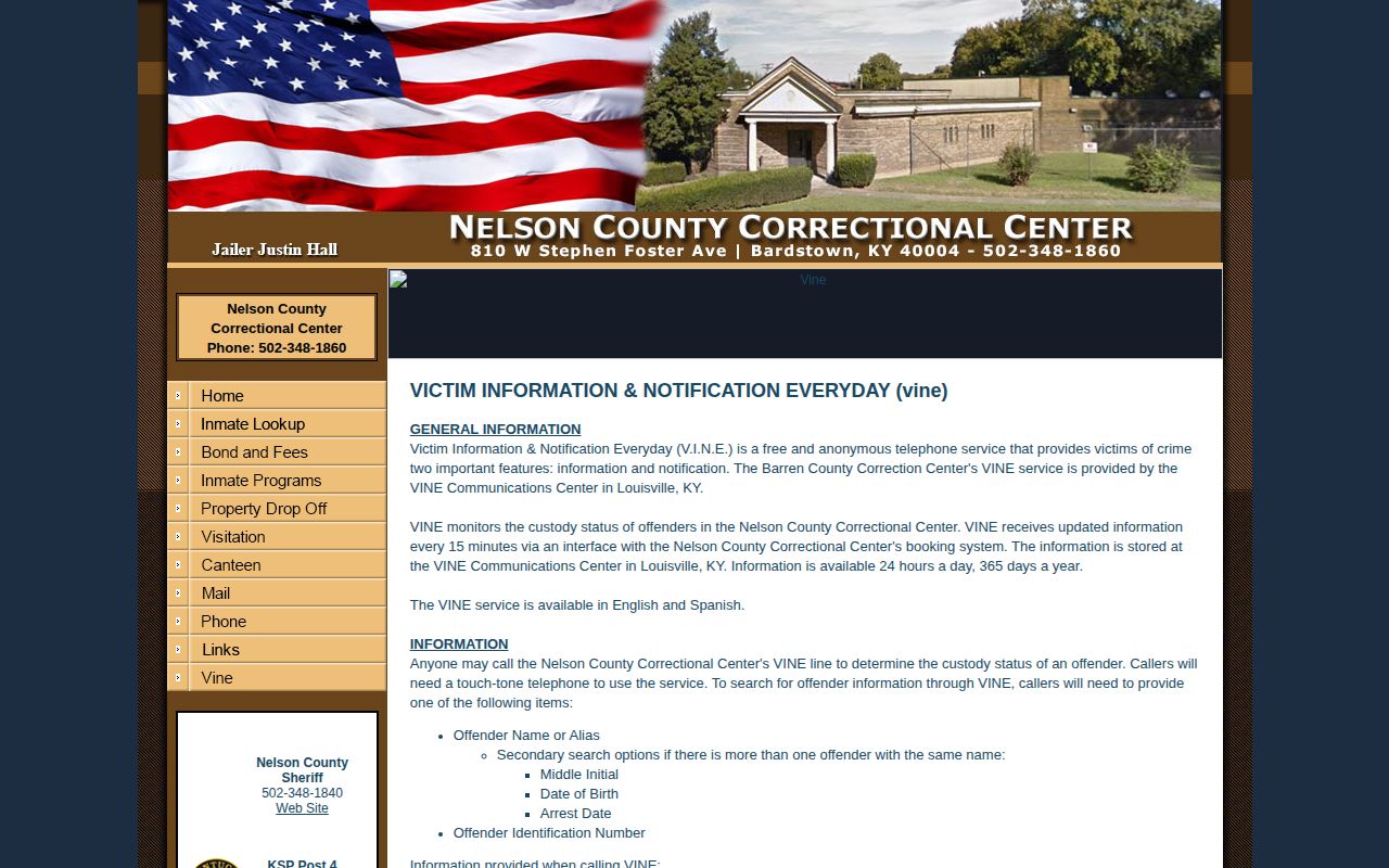 Archived Nelson County jail VINE instructions