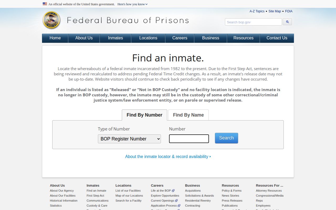 Bureau of Prisons inmate locator and released federal result